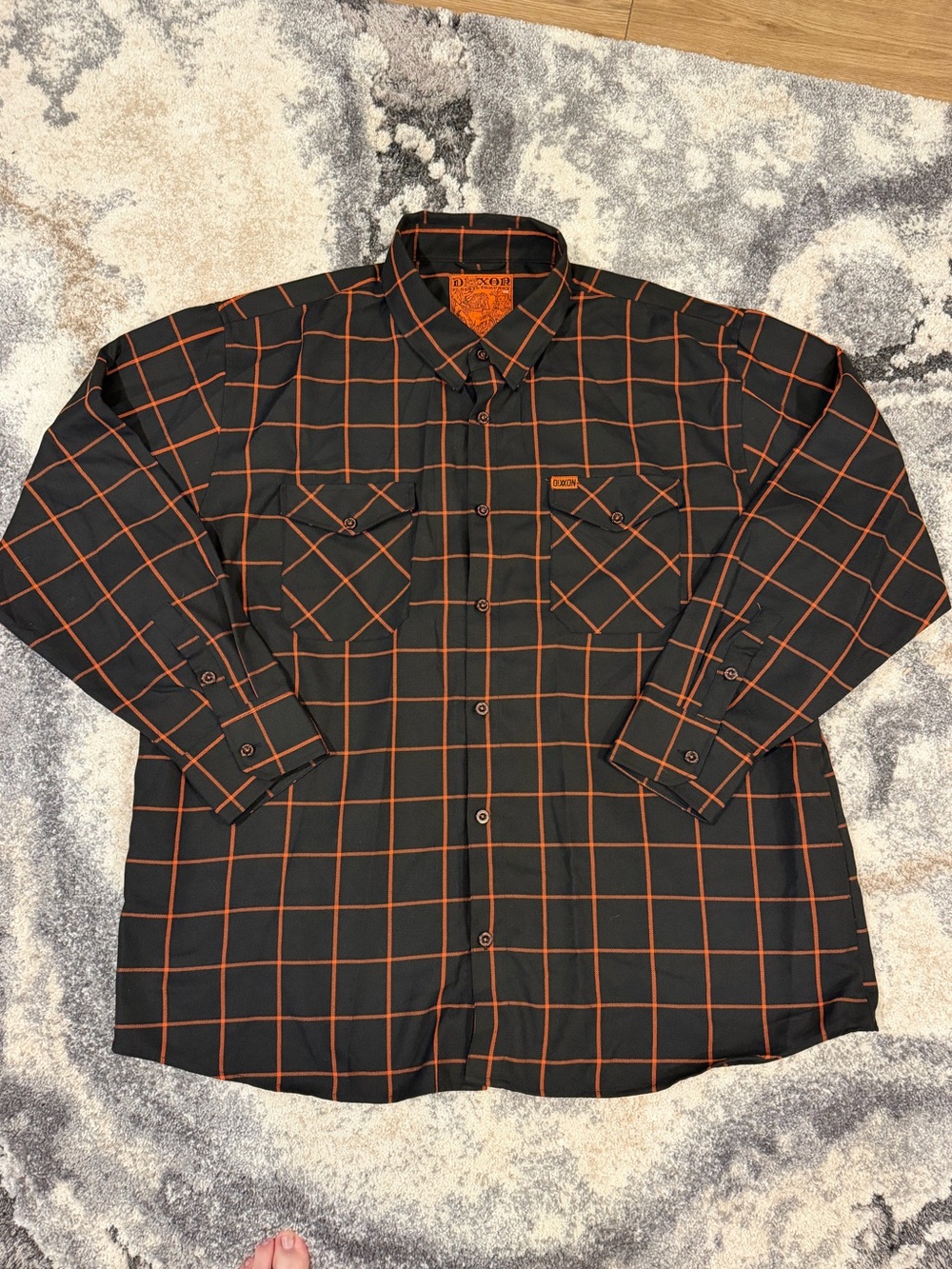 Never Worn DIXXON Black Shirt with Orange Windowpane Grid